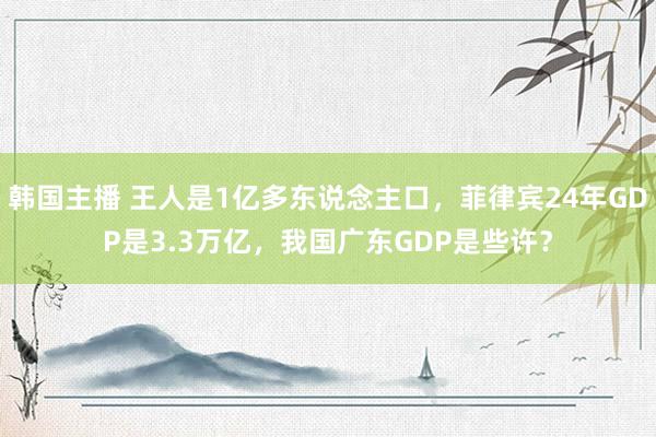 韩国主播 王人是1亿多东说念主口，菲律宾24年GDP是3.3万亿，我国广东GDP是些许？
